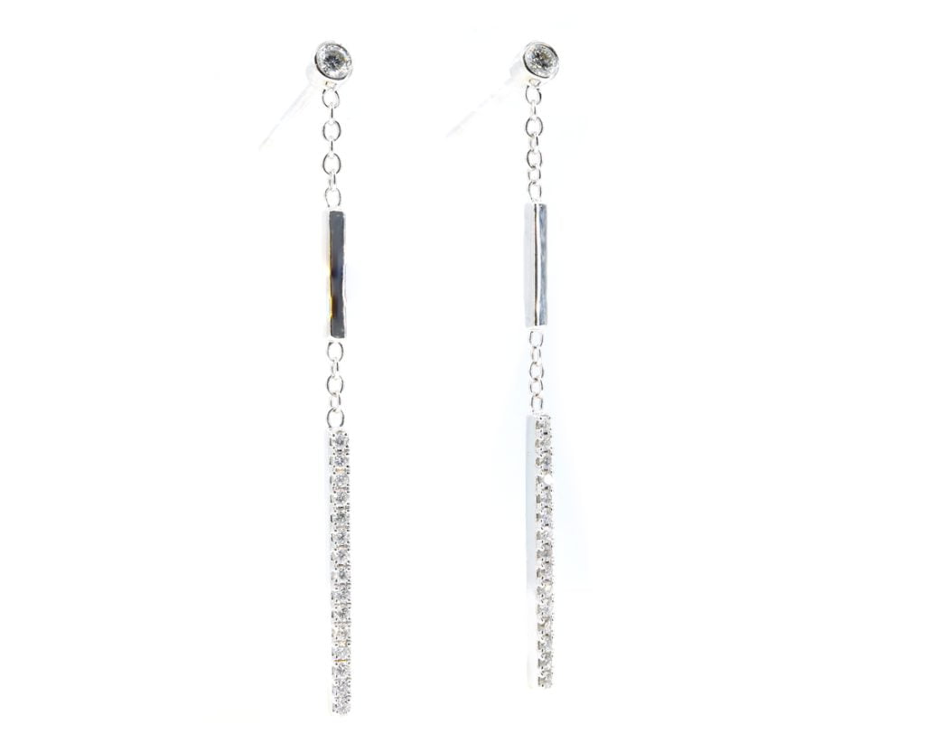 Aros Colgantes Oro Blanco 18k, con Diamantes