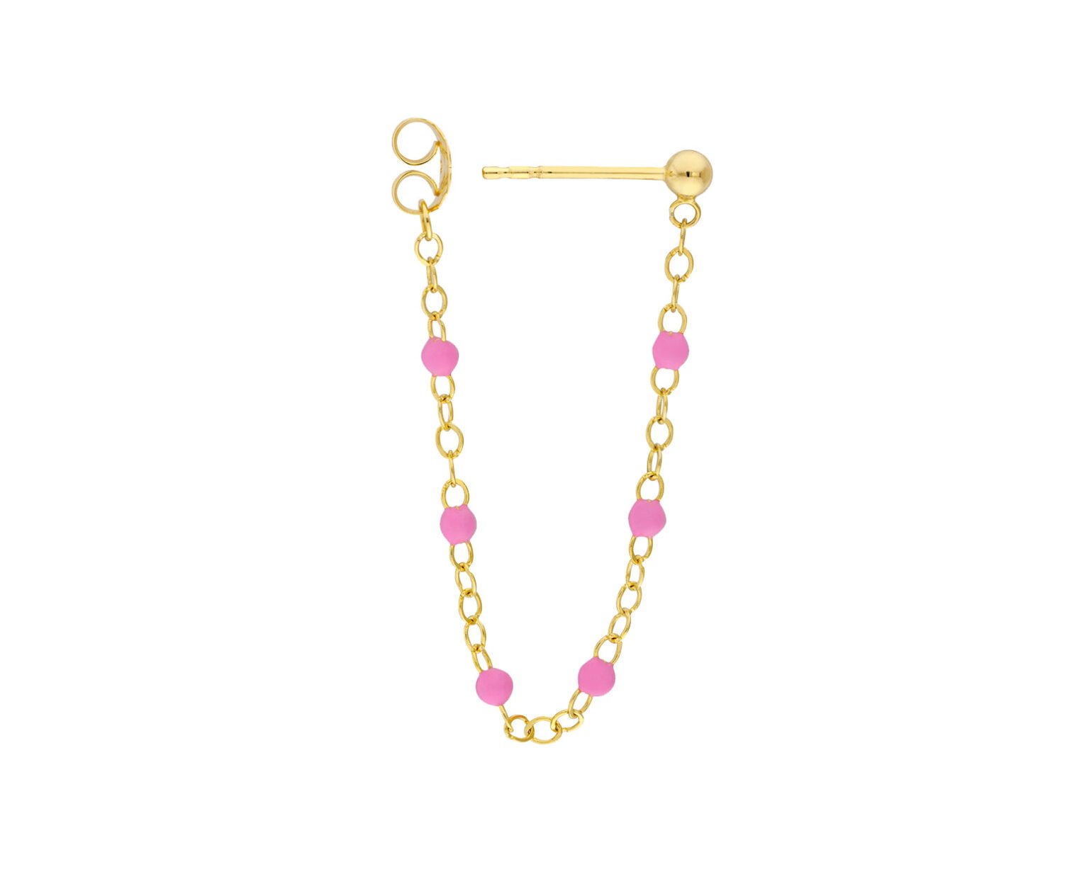 Aros Pendientes Boho Pink Oro Amarillo 14k y mostacilla.