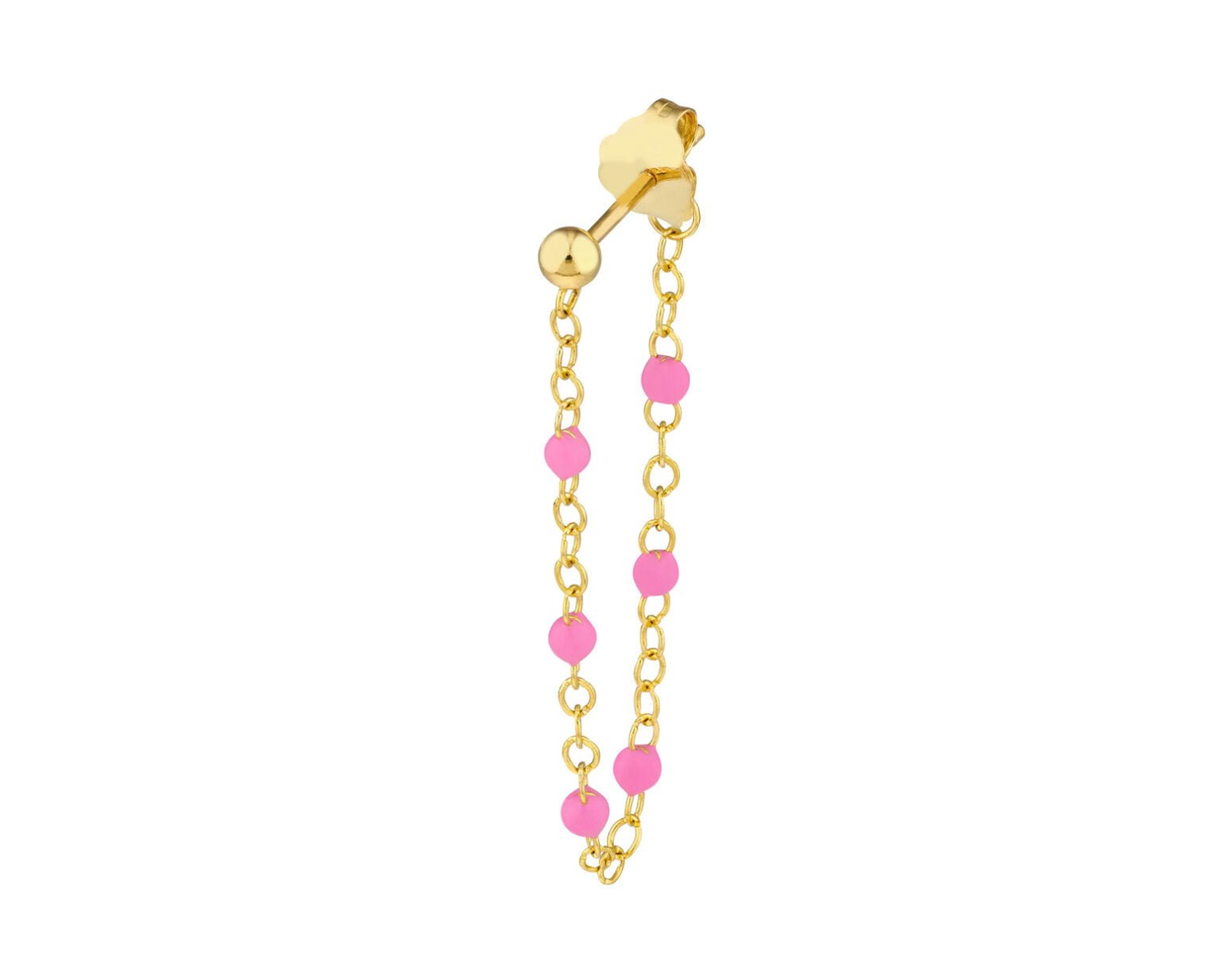 Aros Pendientes Boho Pink Oro Amarillo 14k y mostacilla.